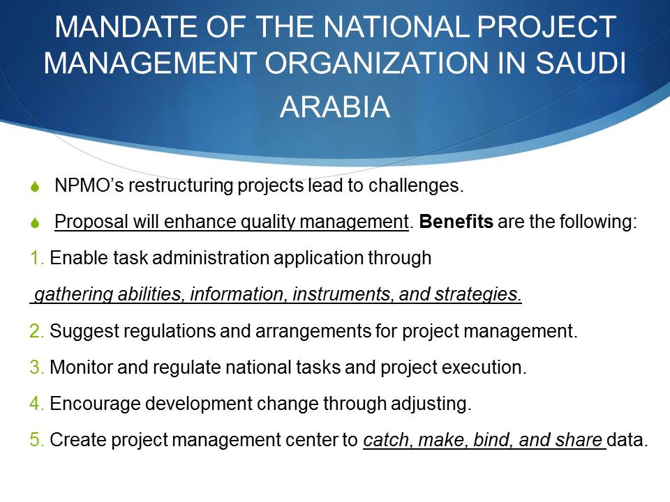 Mandate of the National Project Management Organization in Saudi Arabia
