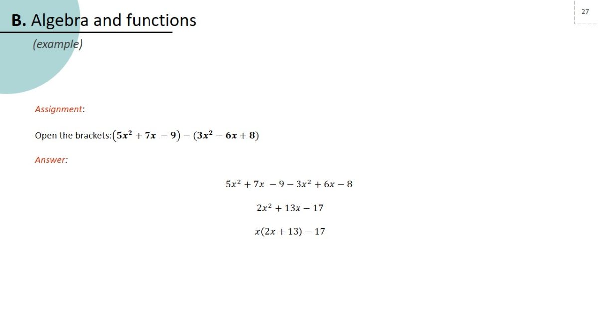 Algebra and functions