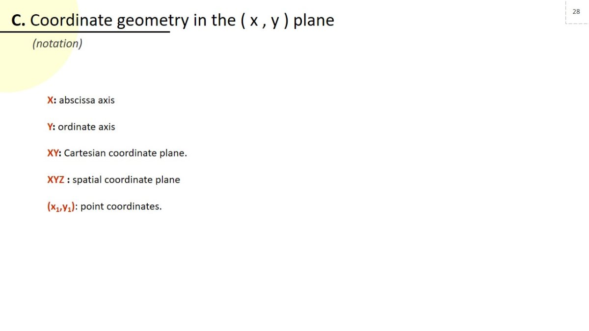 Coordinate geometry in the (x, y) plane