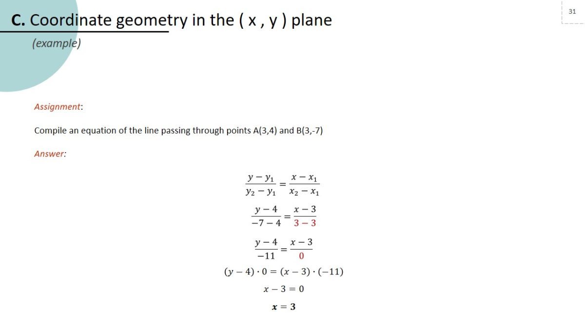 Coordinate geometry in the (x, y) plane