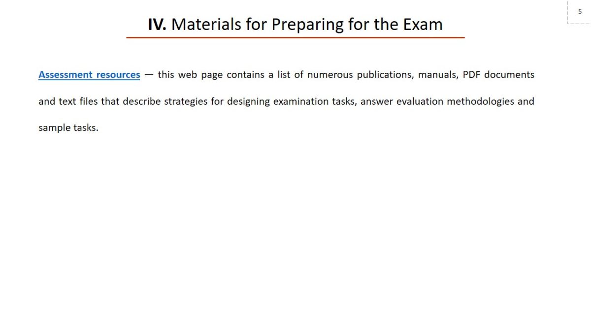 Materials for Preparing for the Exam