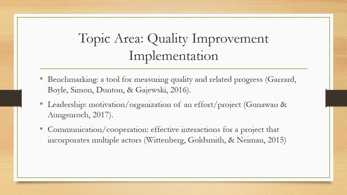 Topic Area: Quality Improvement Implementation