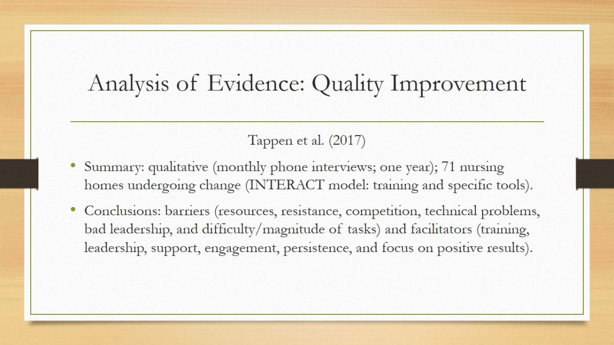 Analysis of Evidence: Quality Improvement