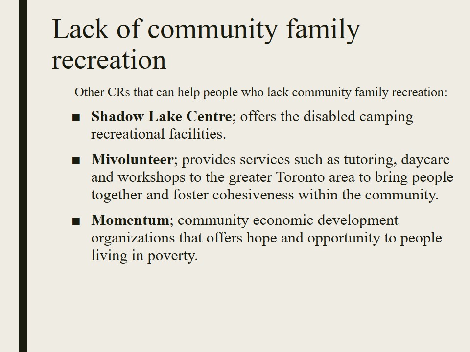 Lack of community family recreation