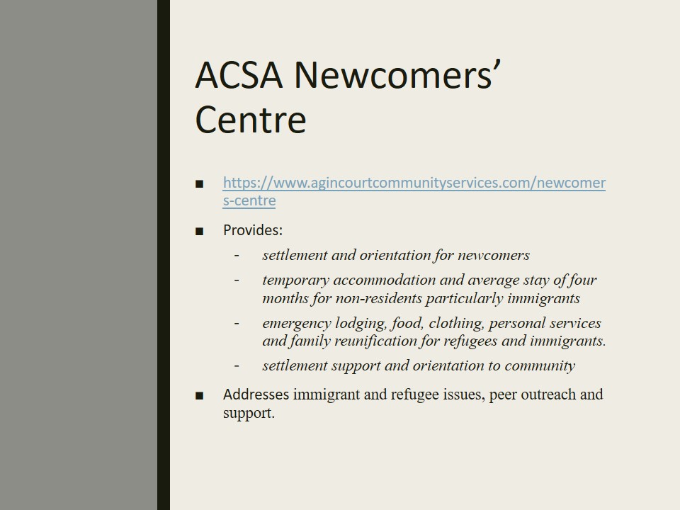 ACSA Newcomers’ Centre