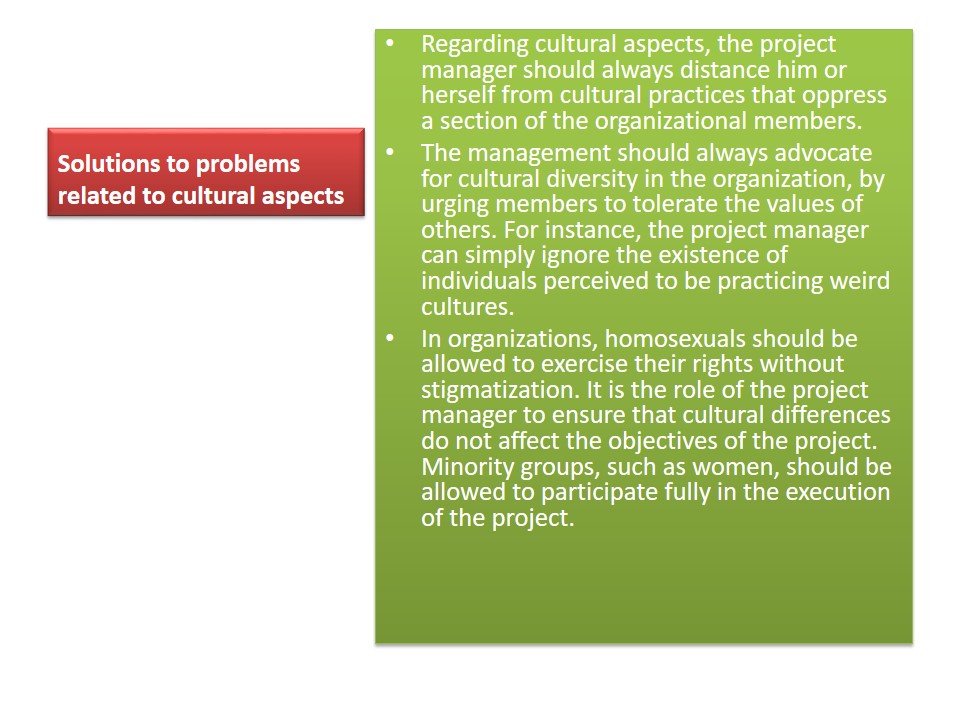 Solutions to problems related to cultural aspects
