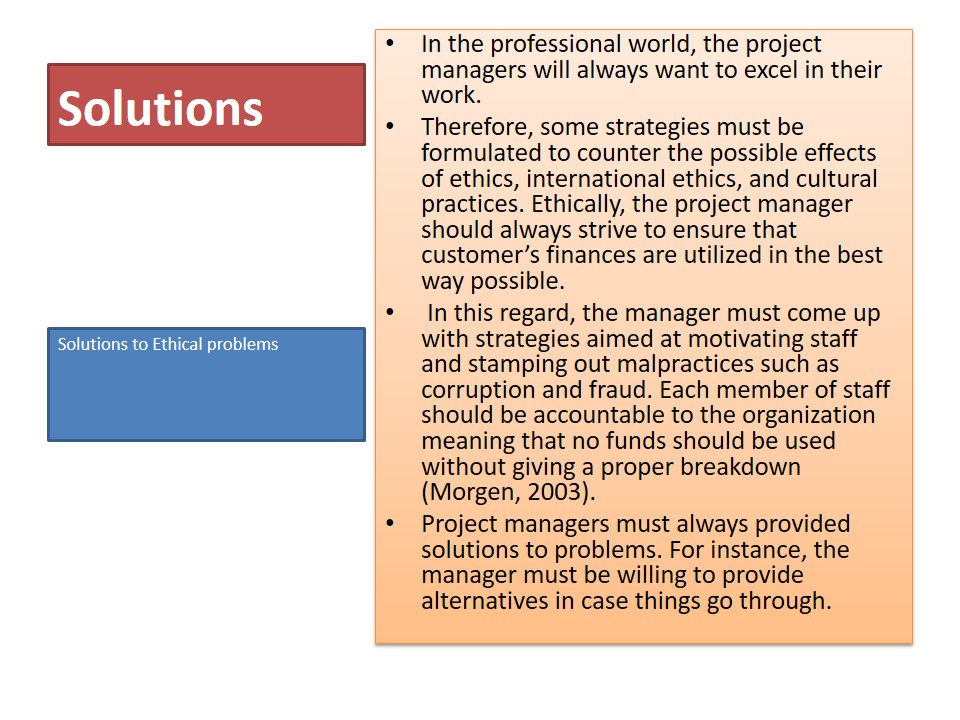Solutions to Ethical problems