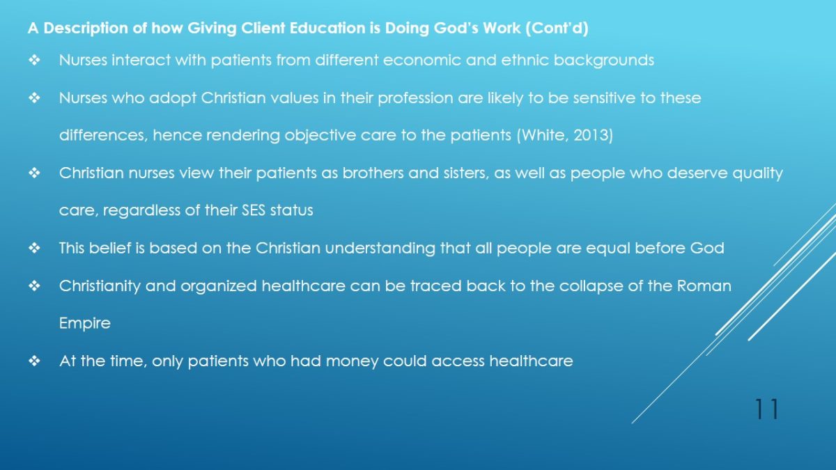 A Description of how Giving Client Education is Doing God’s Work
