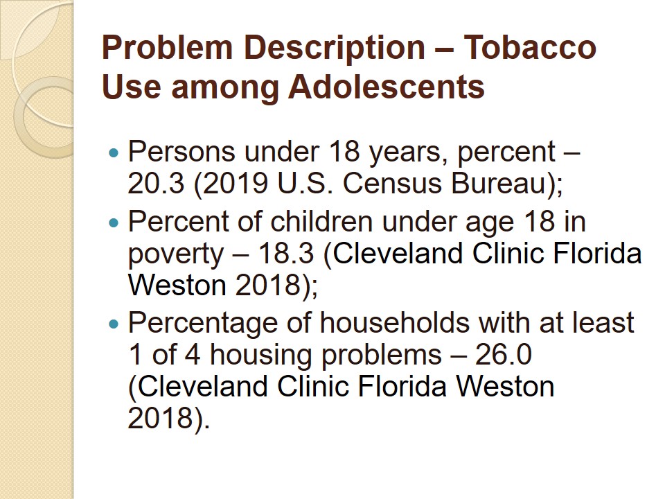 Problem Description – Tobacco Use among Adolescents