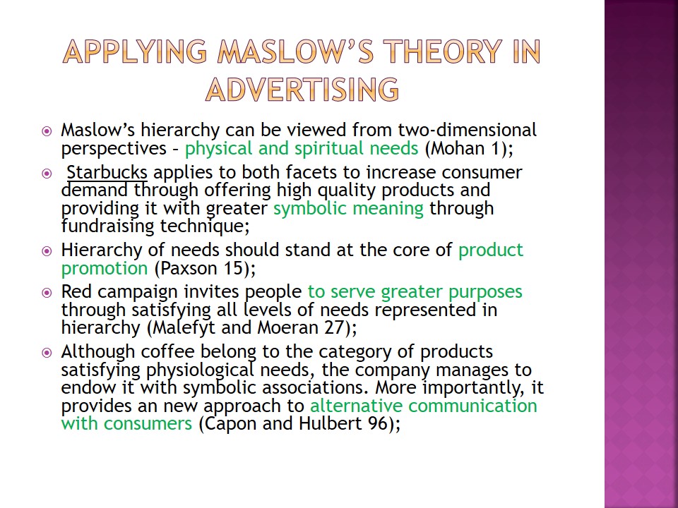 Applying Maslow’s theory in Advertising