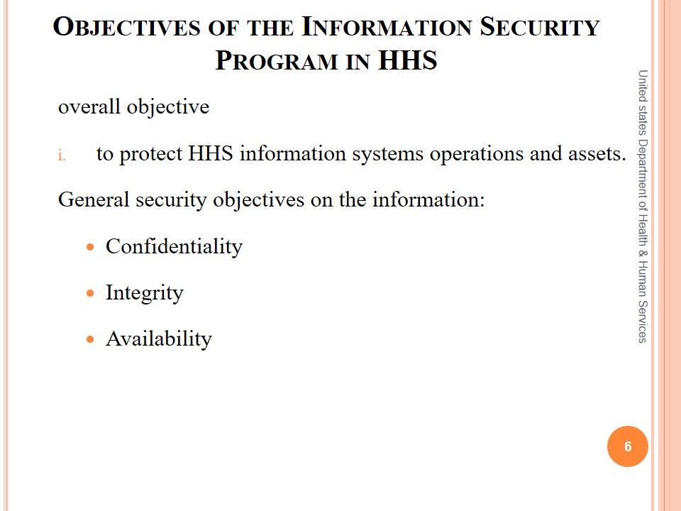 Objectives of the Information Security Program in HHS