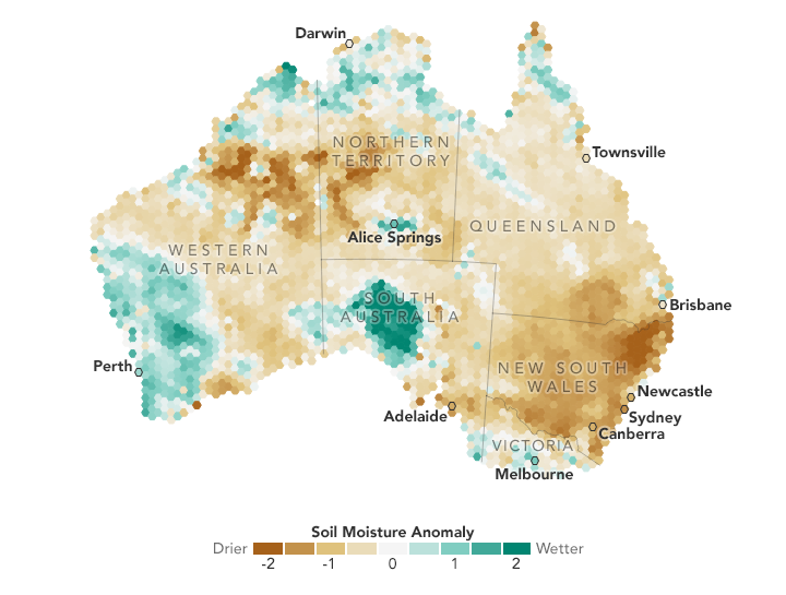 Soil moisture anomalies across Australia