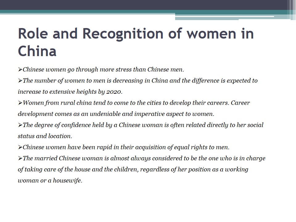 Role and Recognition of women in China