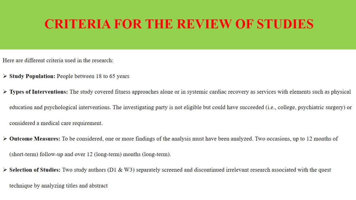 Criteria for the Review of Studies