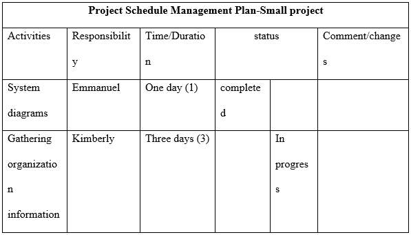 Project Schedule Management Plan-Small Project