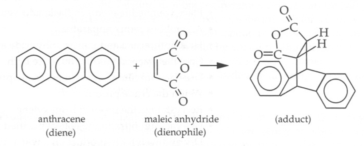 Scheme of interaction of anthracene with maleic anhydride.