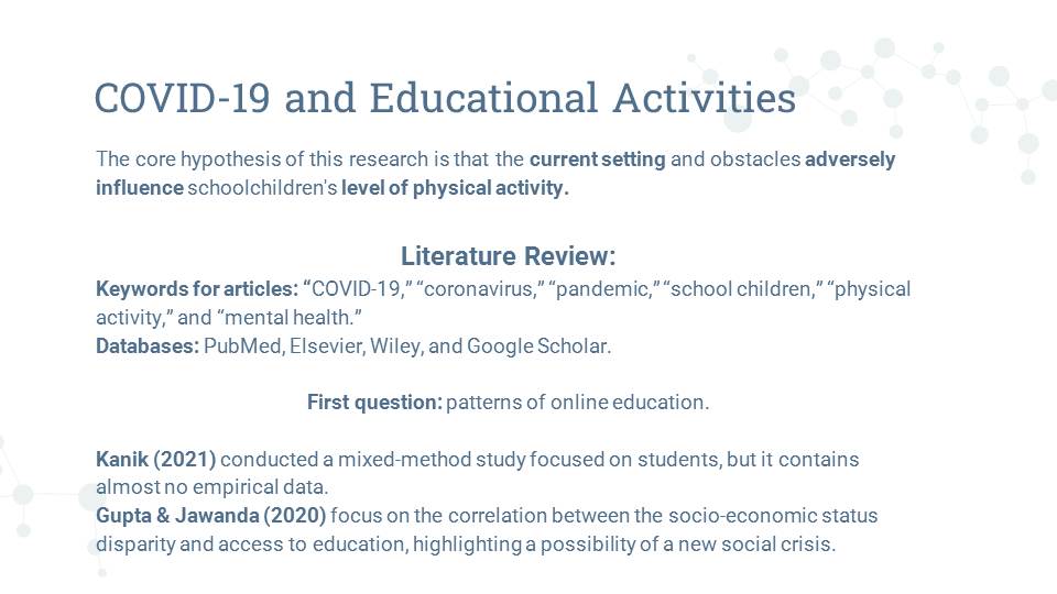 COVID-19 and Educational Activities