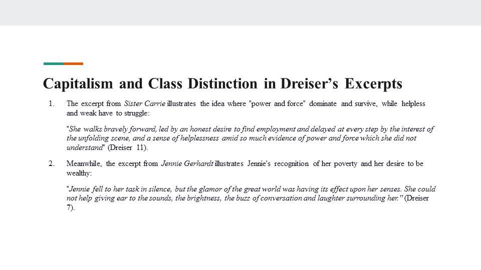 Capitalism and Class Distinction in Dreiser’s Excerpts