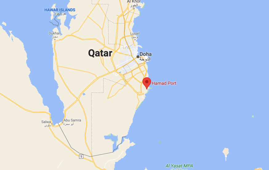 Hamad Port on a map of Qatar 