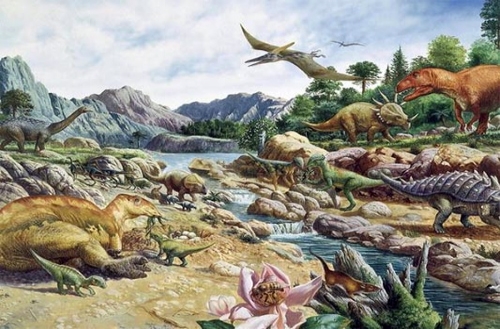 Image of life forms during the Mesozoic Era
