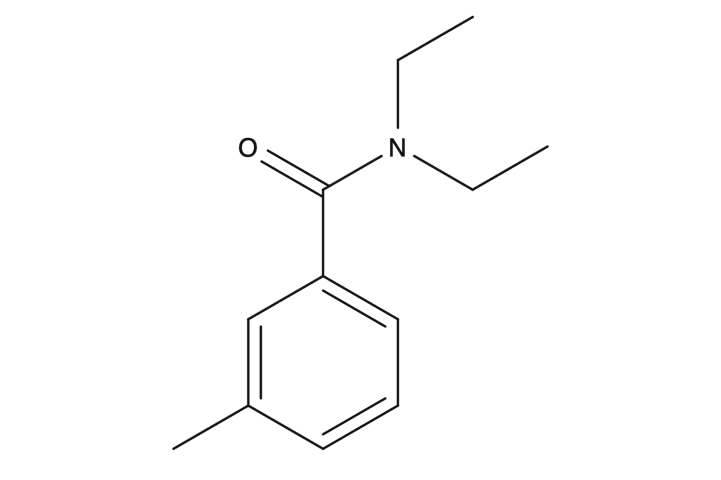 The structural formula of the DEET molecule