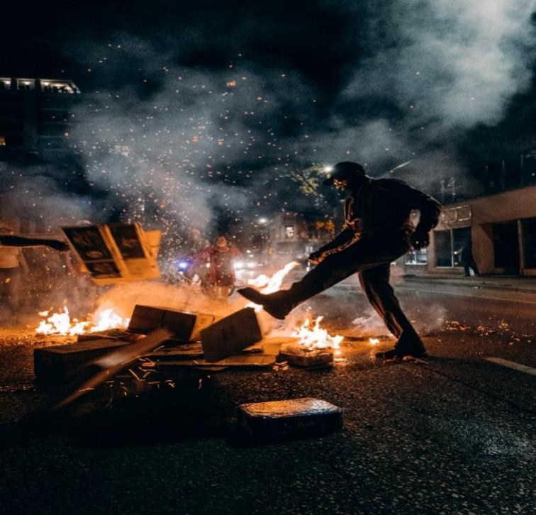 Protestors destroying property 