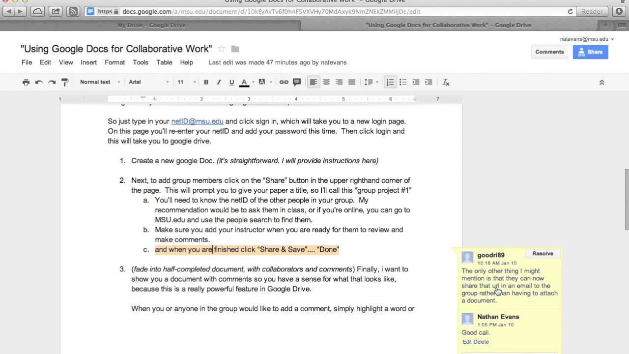 Collaborative Projects in Google Docs
