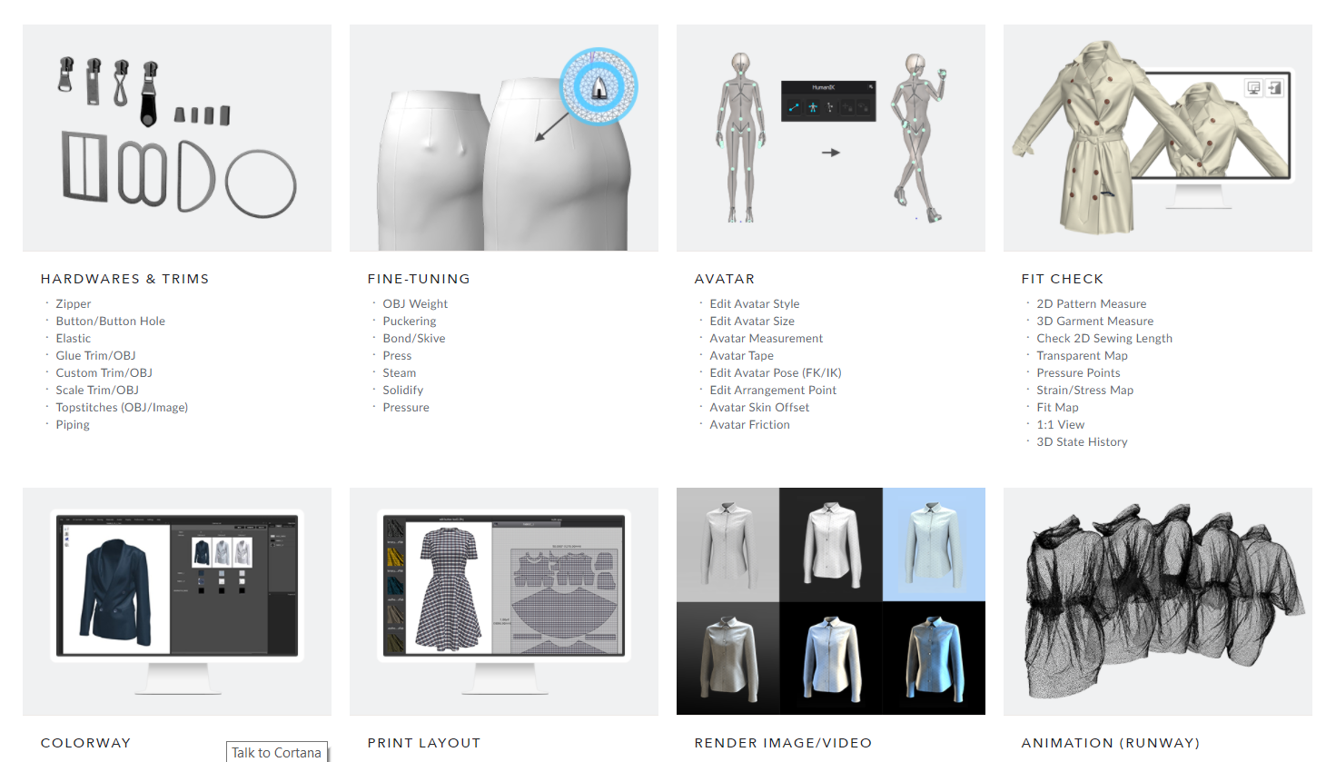 An example of functions available in CLO: a fashion design tool