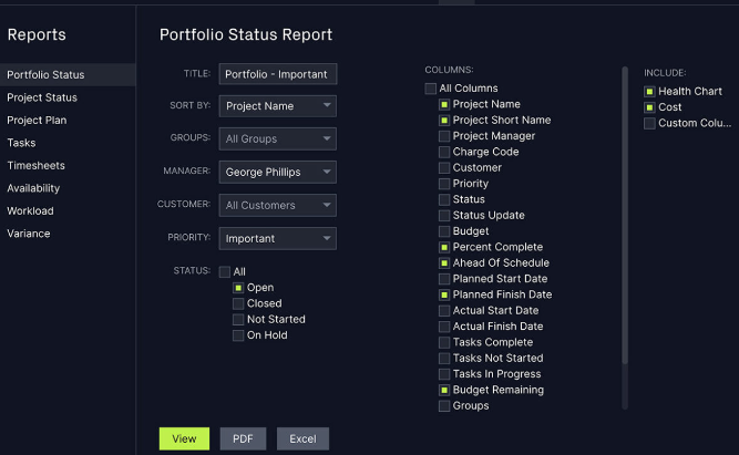 Portfolio status reports 