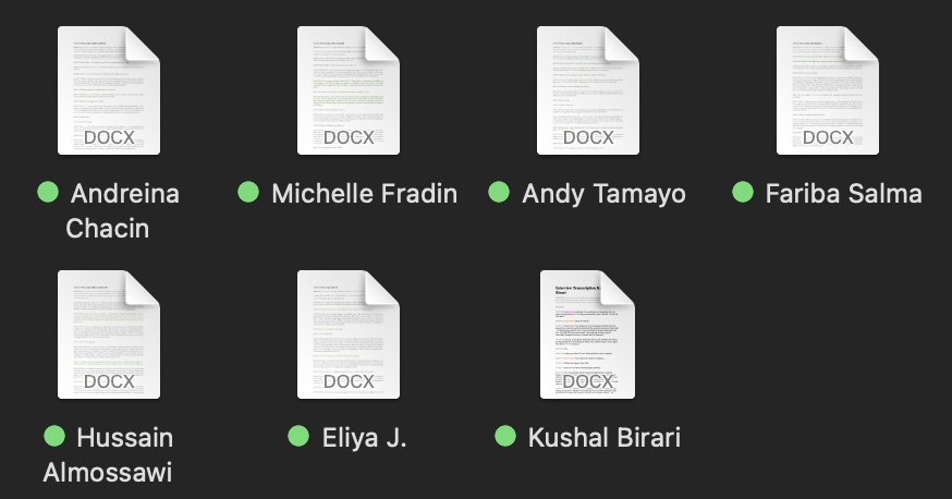 Seven text files collected during the transcription of respondents' answers