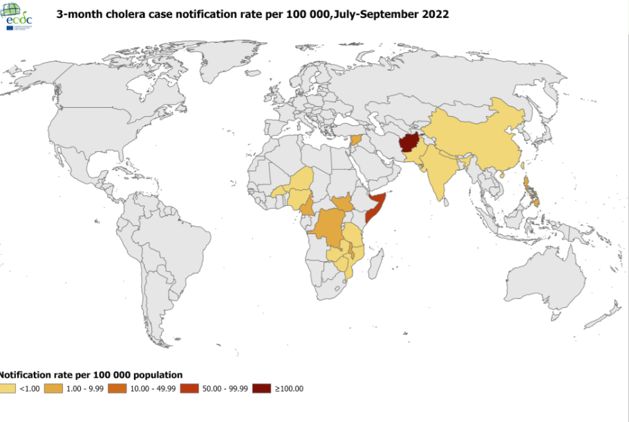 Show three-month cholera notification rate from July to September 2022