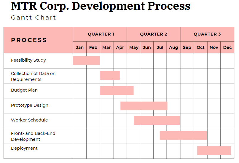 Gantt Chart of the New Product