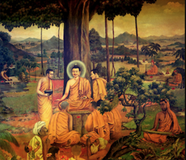 Buddha teaching at the Deer Park in Sarnath