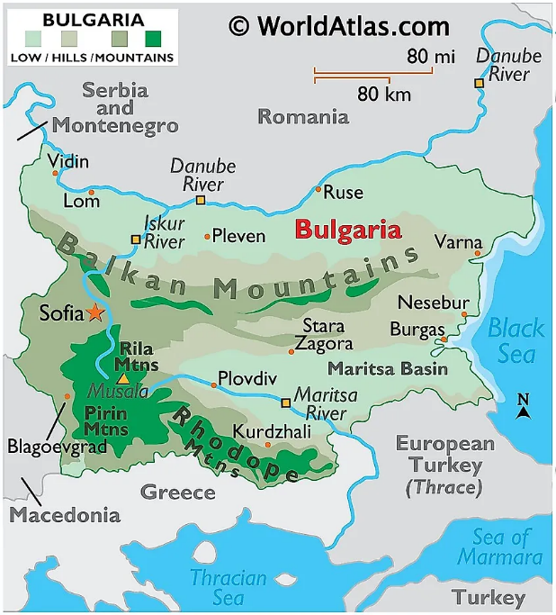 Map of the Balkan Mountains