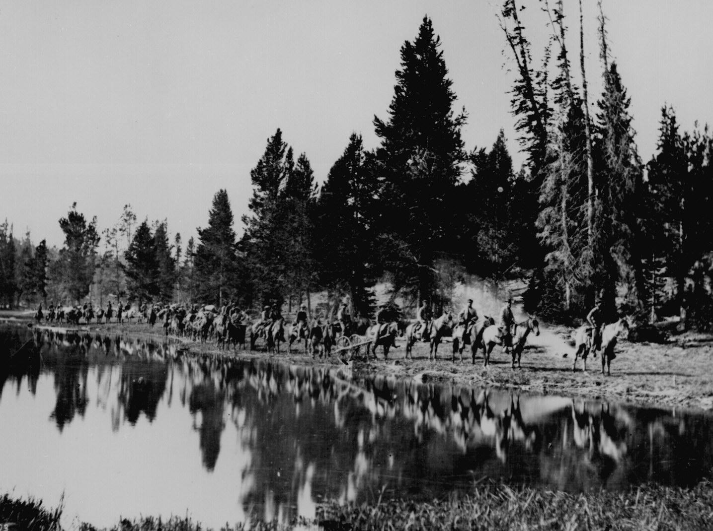 The U.S. Geological and Geophysical Survey of the Territories, conducted by Hayden, en route with pack train upon the trail between the Yellowstone and East Fork Rivers “showing the manner in which all parties traverse these wilds.