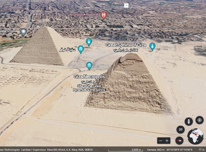 the three Great Pyramids of Giza, the Pyramid of Khafre, and the Pyramid of Menkaure