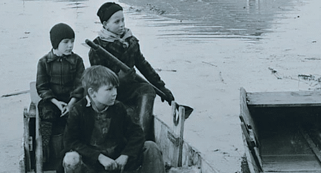 Depictions of children floating in flooded areas near the Ohio River in West Virginia
