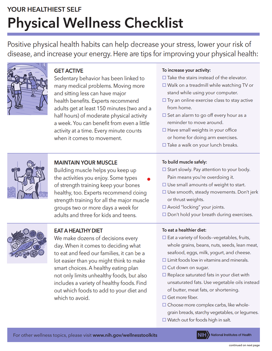 Get Active Program: Physical Wellness Checklist.