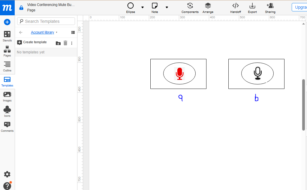 The button in active states (a) and inactive states (b).