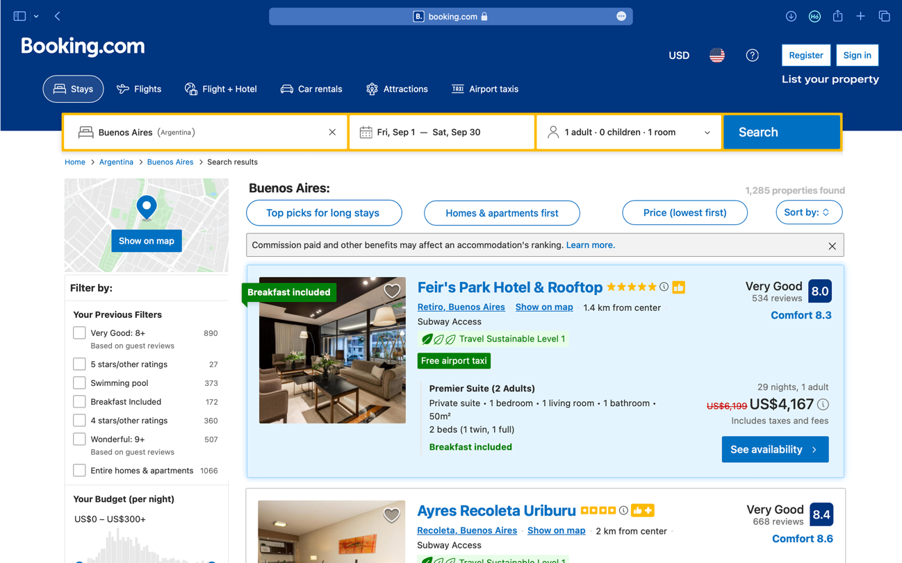 Proposed version of the modified Booking.com interface.