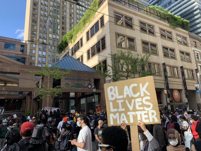 Protesters Outside Toronto Police Headquarters.