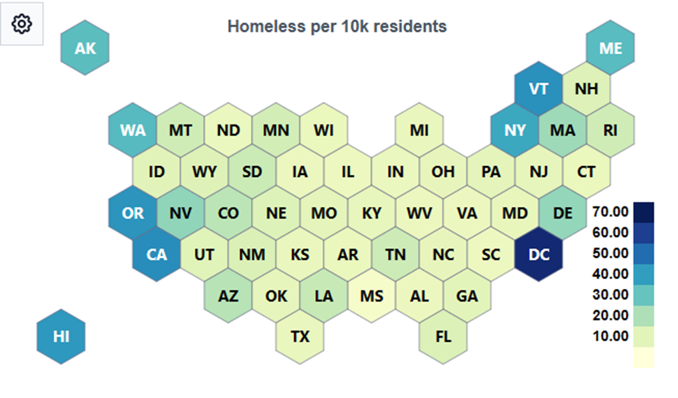 Homeless people per 10K residents.