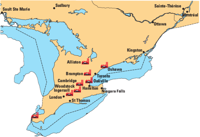 Automobile Assembly Centers in Ontario.