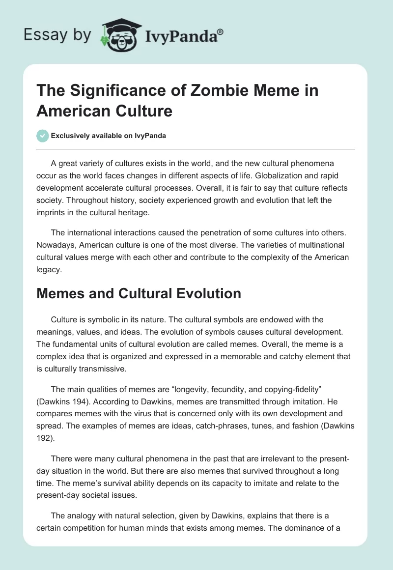 The Significance of Zombie Meme in American Culture. Page 1