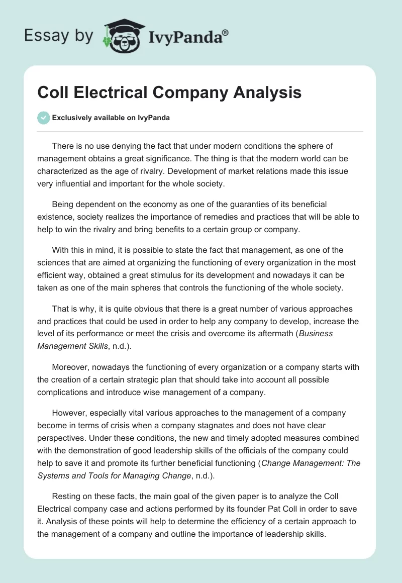 Coll Electrical Company Analysis. Page 1
