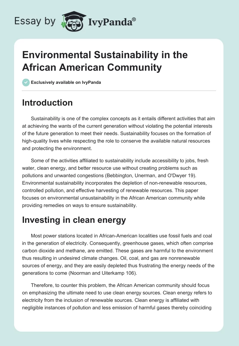 Environmental Sustainability in the African American Community. Page 1