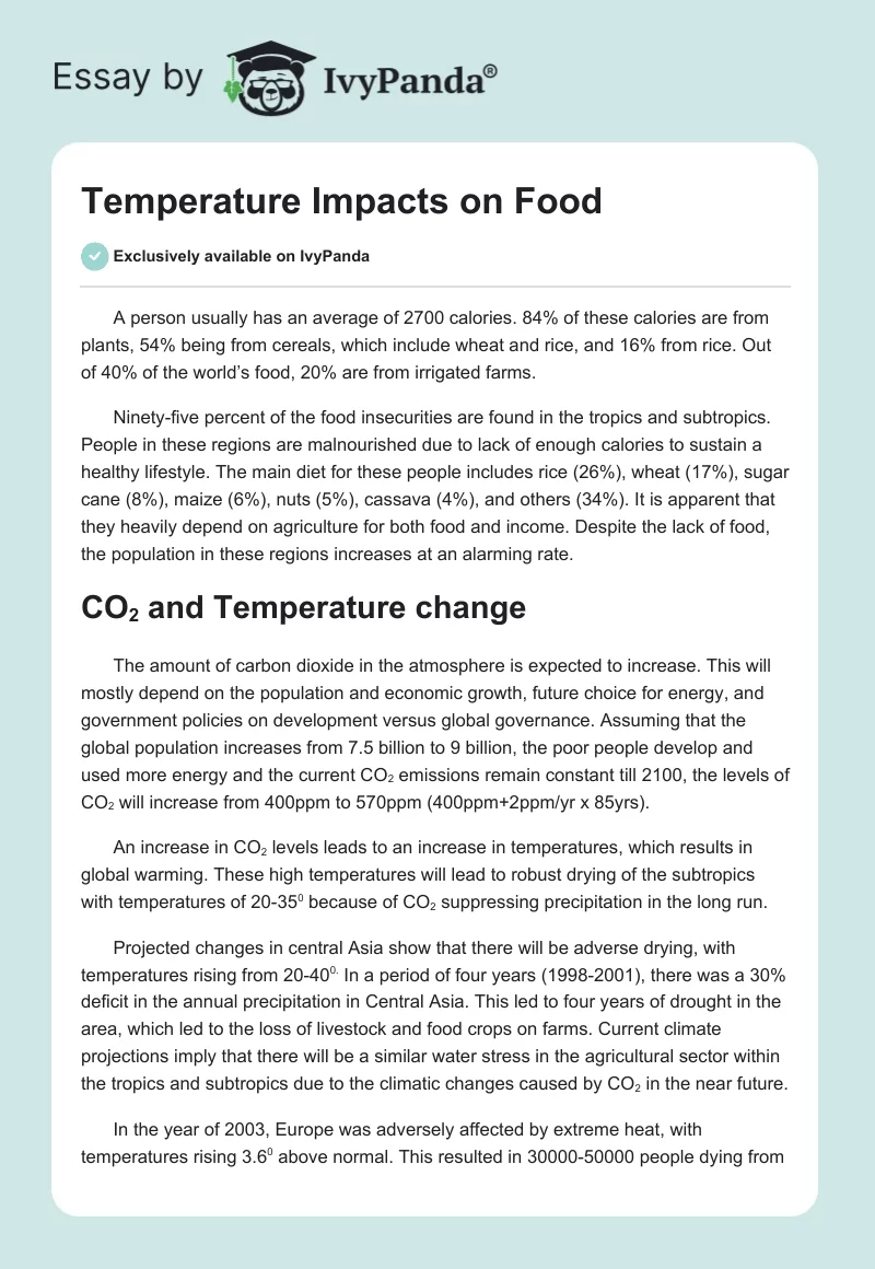 Temperature Impacts on Food. Page 1