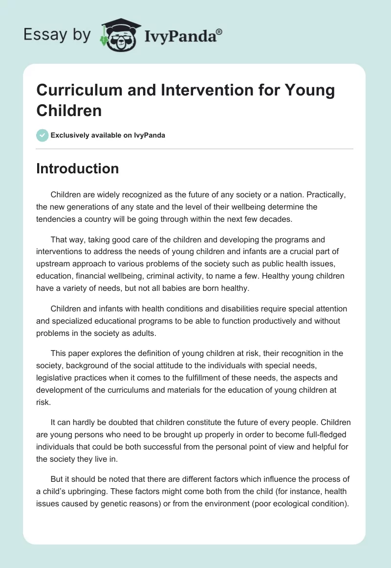Curriculum and Intervention for Young Children. Page 1