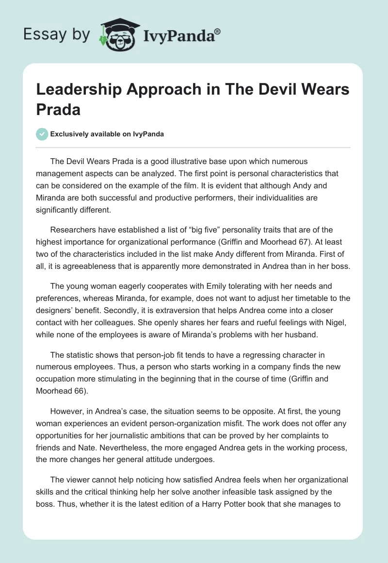 Leadership Approach in "The Devil Wears Prada". Page 1
