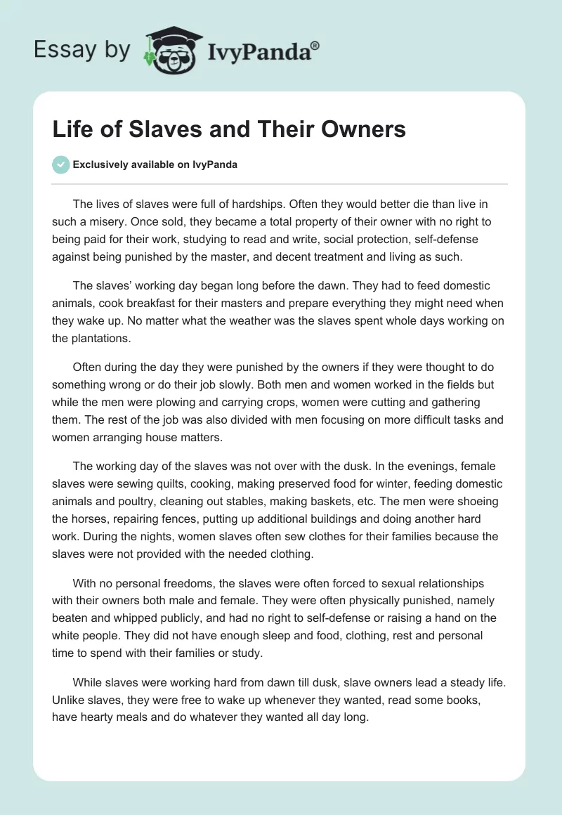 Life of Slaves and Their Owners. Page 1